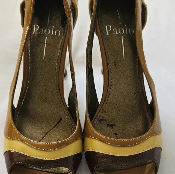Emanuel Paolo Italy Women's Brown & Gold Heel Patent Leather Pumps Size 7 Rare - Picture 4 of 5